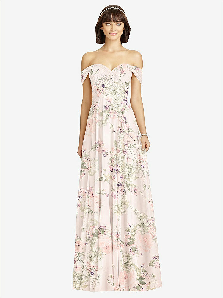 【STYLE: 2970】Off-the-Shoulder Draped Chiffon Maxi Dress【COLOR: Blush Garden】