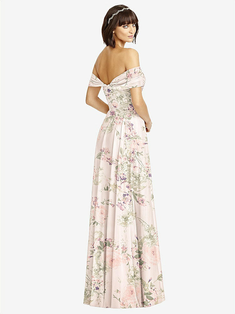 【STYLE: 2970】Off-the-Shoulder Draped Chiffon Maxi Dress【COLOR: Blush Garden】
