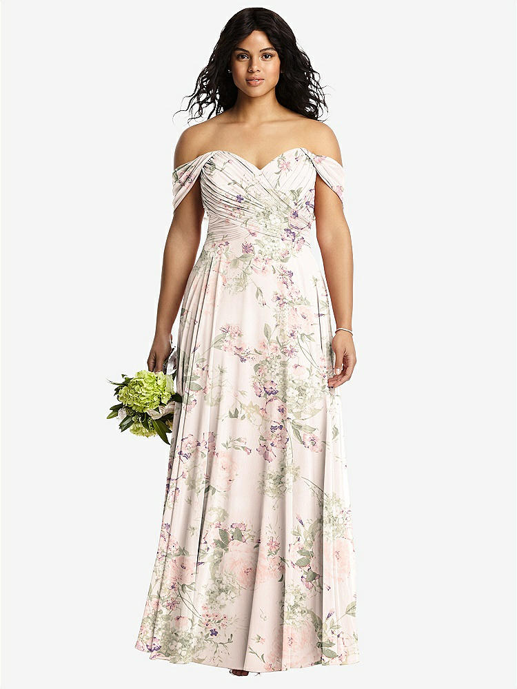 【STYLE: 2970】Off-the-Shoulder Draped Chiffon Maxi Dress【COLOR: Blush Garden】
