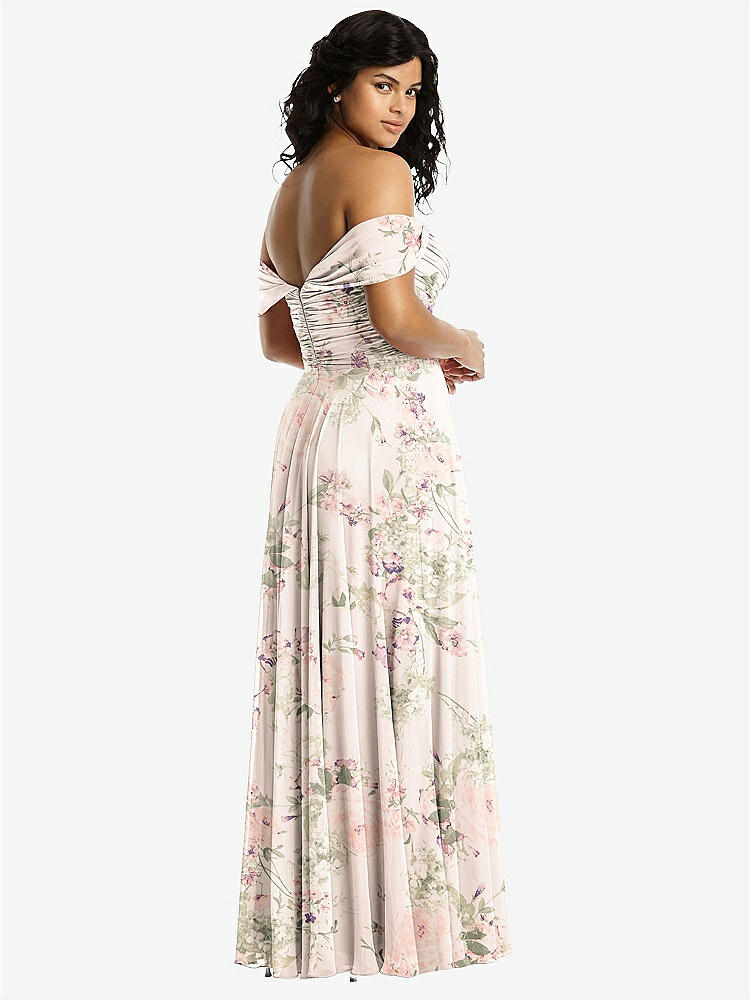 【STYLE: 2970】Off-the-Shoulder Draped Chiffon Maxi Dress【COLOR: Blush Garden】