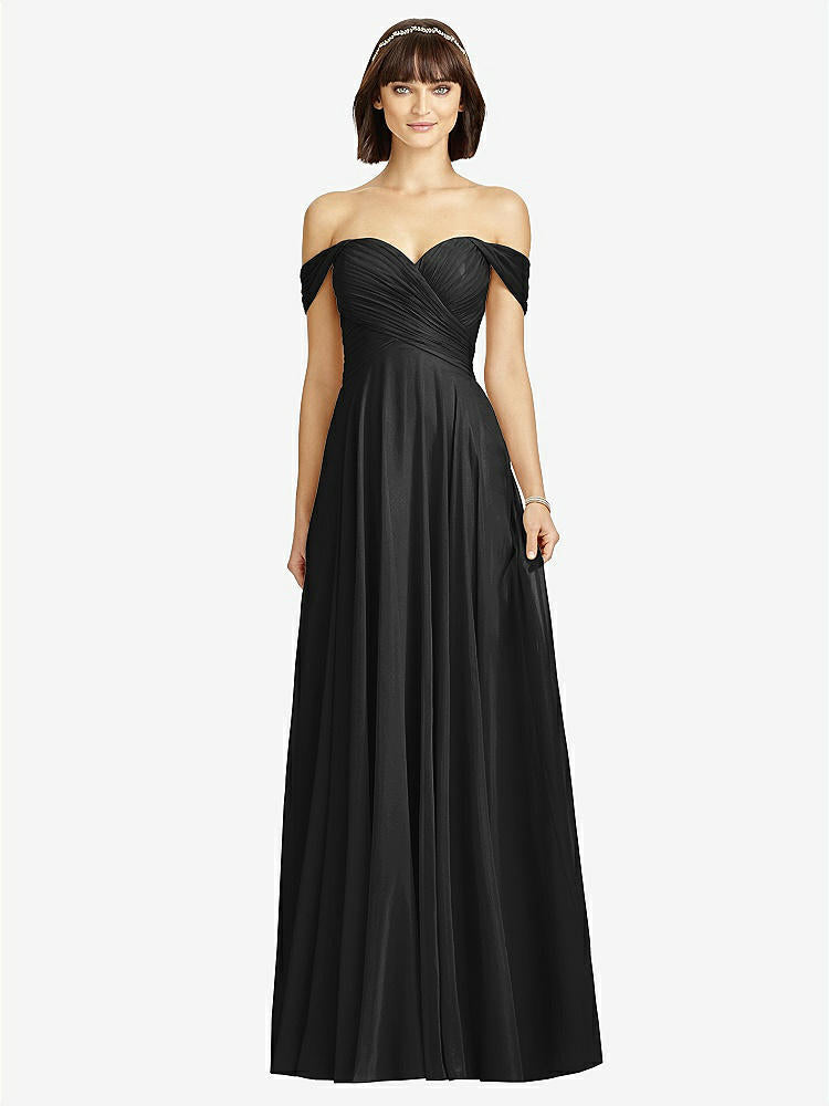 【STYLE: 2970】Off-the-Shoulder Draped Chiffon Maxi Dress【COLOR: Black】