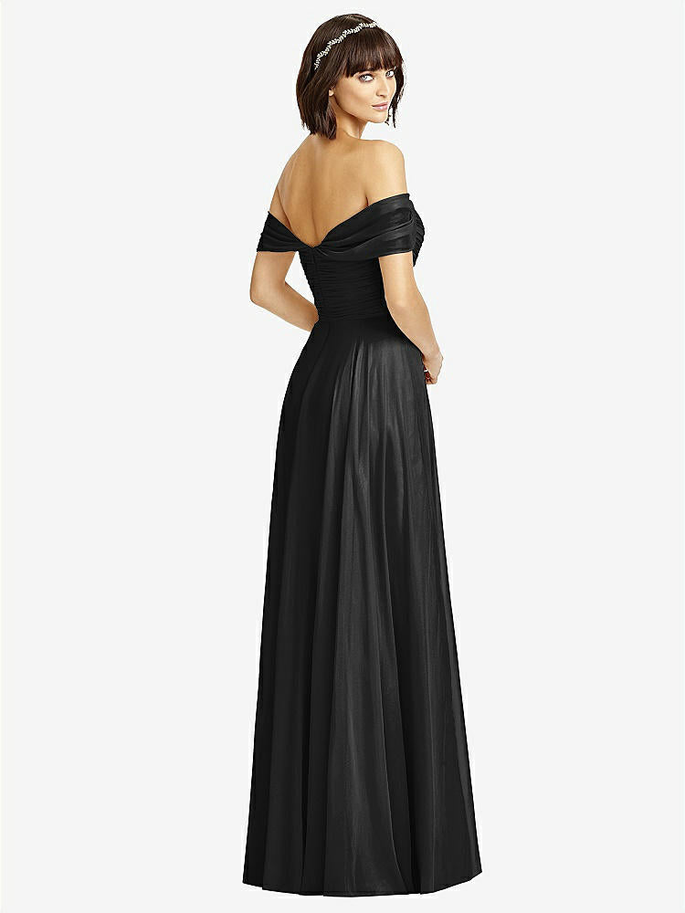 【STYLE: 2970】Off-the-Shoulder Draped Chiffon Maxi Dress【COLOR: Black】