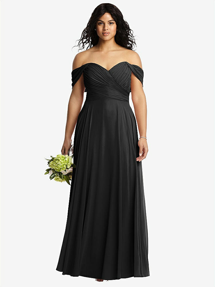 【STYLE: 2970】Off-the-Shoulder Draped Chiffon Maxi Dress【COLOR: Black】