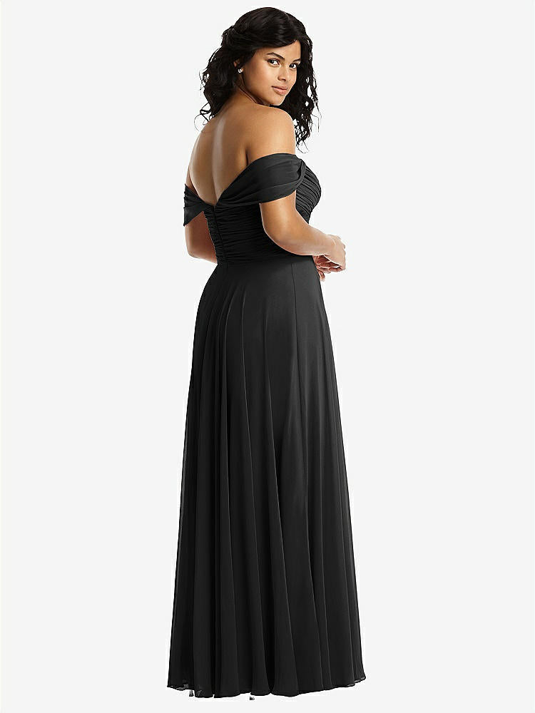 【STYLE: 2970】Off-the-Shoulder Draped Chiffon Maxi Dress【COLOR: Black】