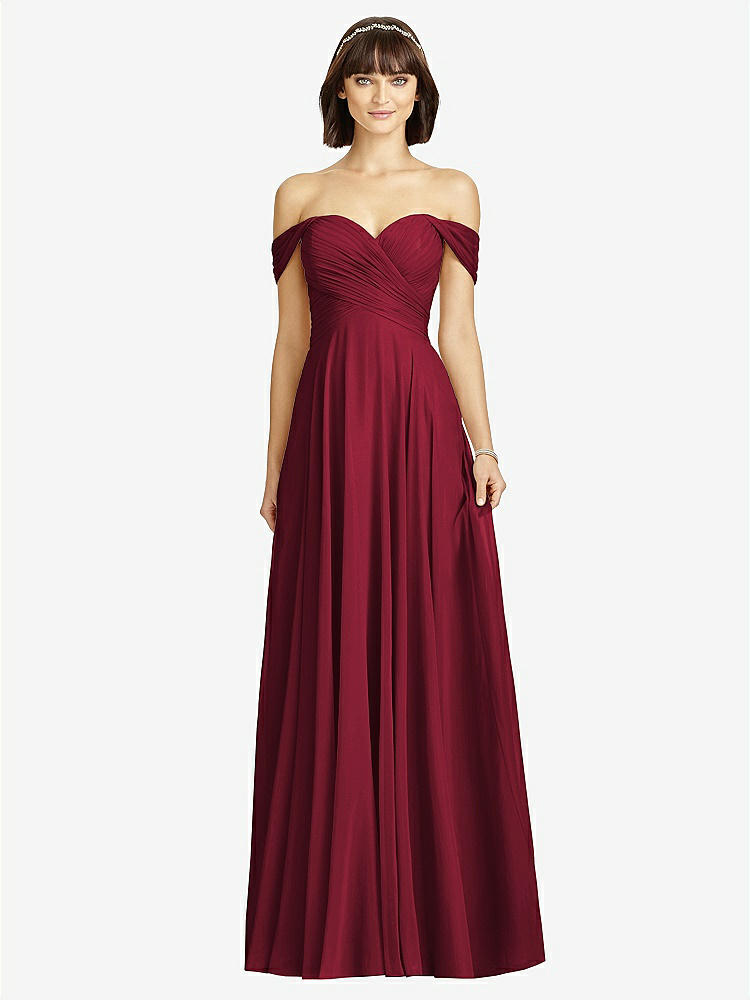 【STYLE: 2970】Off-the-Shoulder Draped Chiffon Maxi Dress【COLOR: Burgundy】