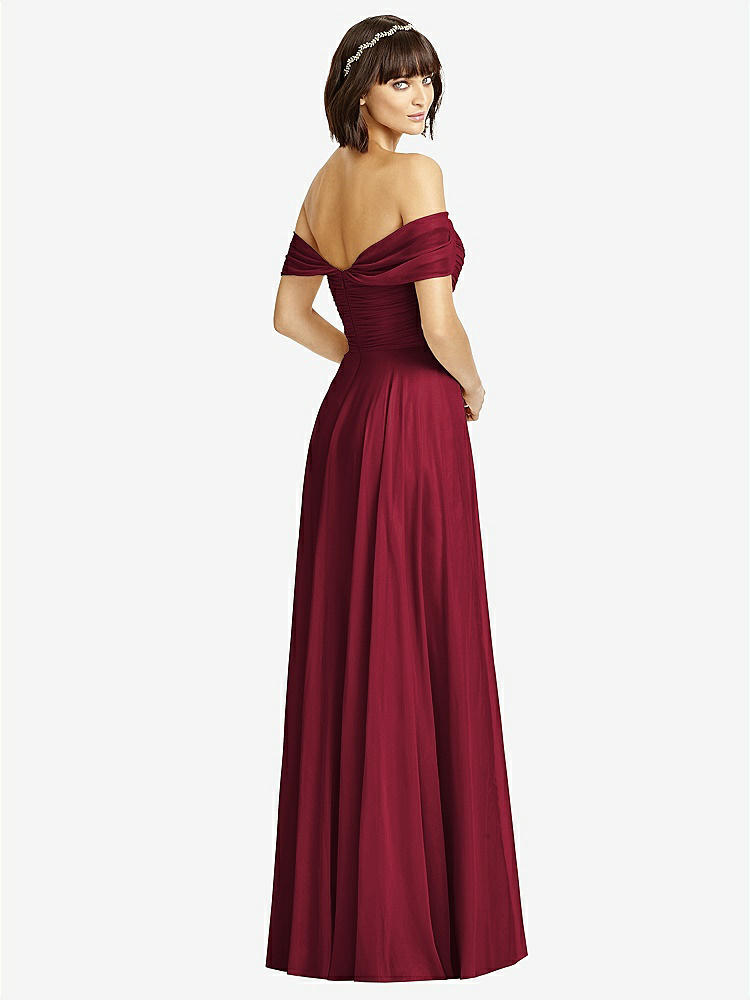 【STYLE: 2970】Off-the-Shoulder Draped Chiffon Maxi Dress【COLOR: Burgundy】