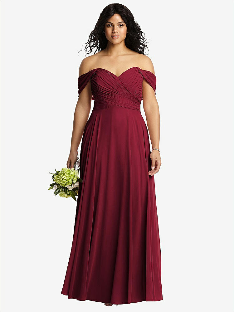 【STYLE: 2970】Off-the-Shoulder Draped Chiffon Maxi Dress【COLOR: Burgundy】