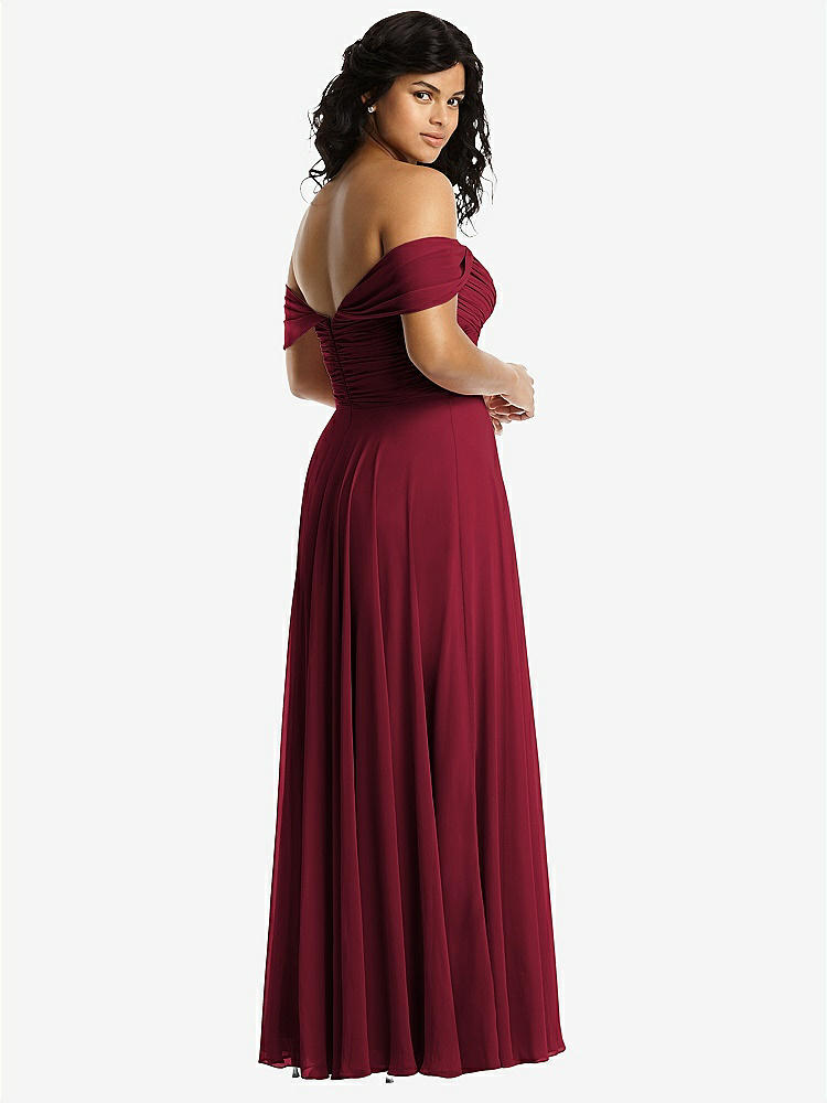 【STYLE: 2970】Off-the-Shoulder Draped Chiffon Maxi Dress【COLOR: Burgundy】