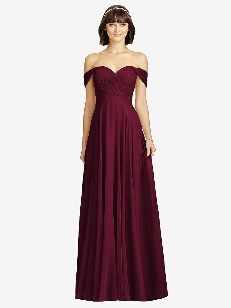 【STYLE: 2970】Off-the-Shoulder Draped Chiffon Maxi Dress【COLOR: Cabernet】