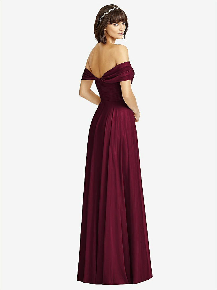 【STYLE: 2970】Off-the-Shoulder Draped Chiffon Maxi Dress【COLOR: Cabernet】