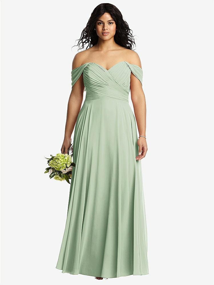 【STYLE: 2970】Off-the-Shoulder Draped Chiffon Maxi Dress【COLOR: Celadon】