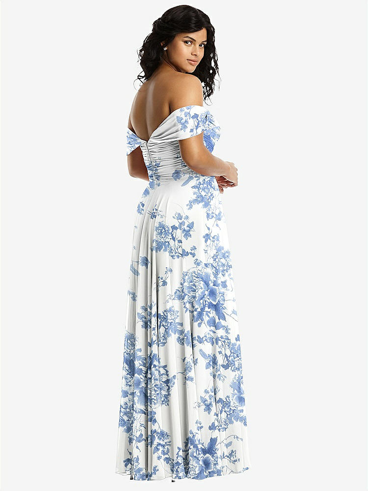 【NEW】【STYLE: 2970】オフショルダー ドレープ シフォン マキシ ドレス【COLOR: Cottage Rose Dusk Blue】【SIZE: 00-30W】