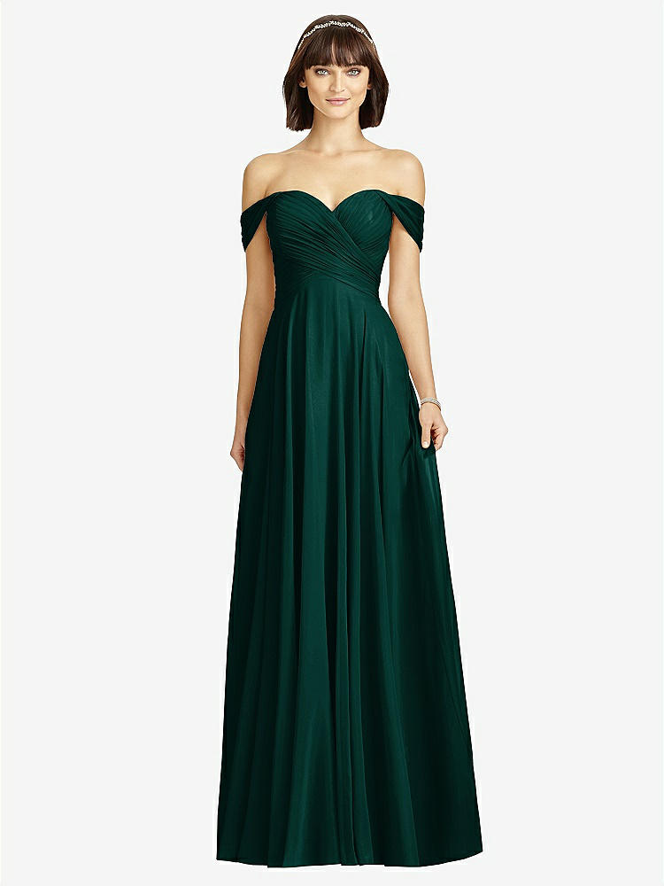 【STYLE: 2970】Off-the-Shoulder Draped Chiffon Maxi Dress【COLOR: Evergreen】