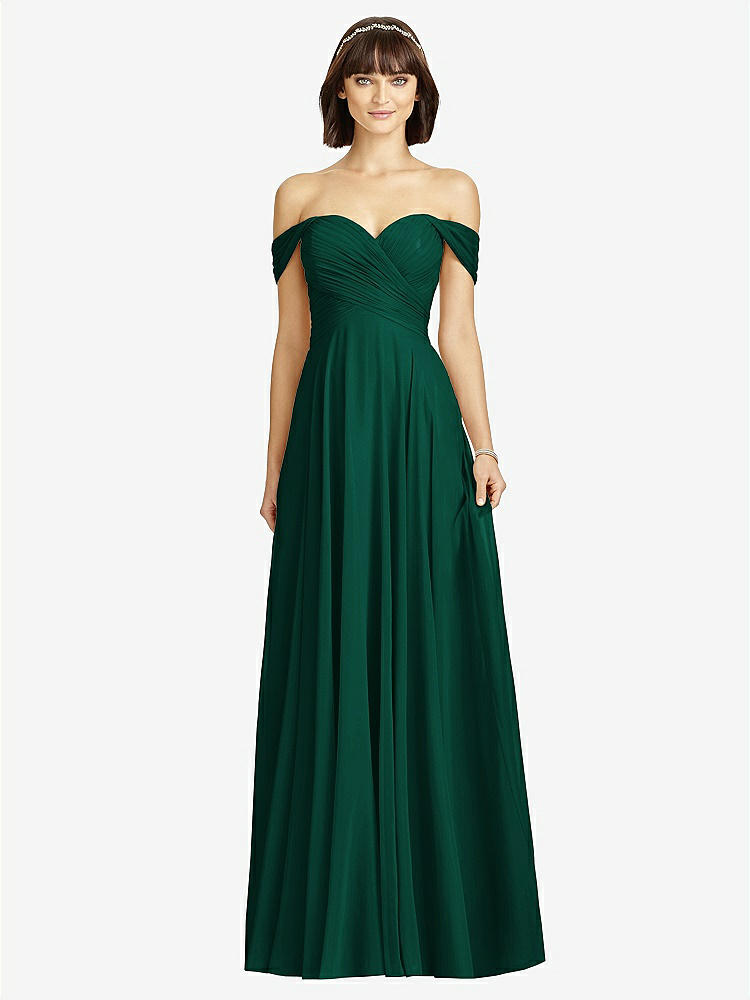 【STYLE: 2970】Off-the-Shoulder Draped Chiffon Maxi Dress【COLOR: Hunter Green】