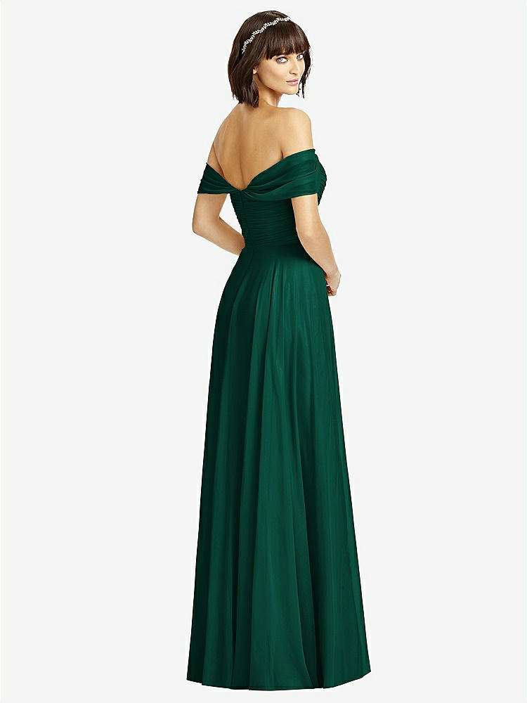 【STYLE: 2970】Off-the-Shoulder Draped Chiffon Maxi Dress【COLOR: Hunter Green】