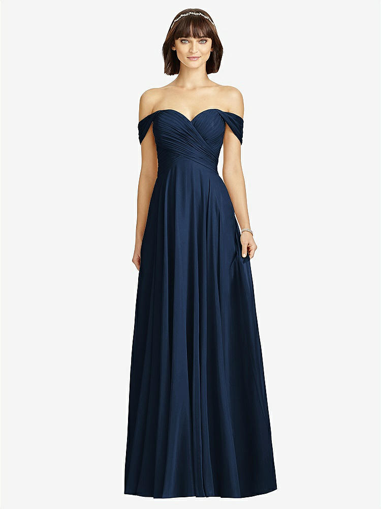 【STYLE: 2970】Off-the-Shoulder Draped Chiffon Maxi Dress【COLOR: Midnight Navy】