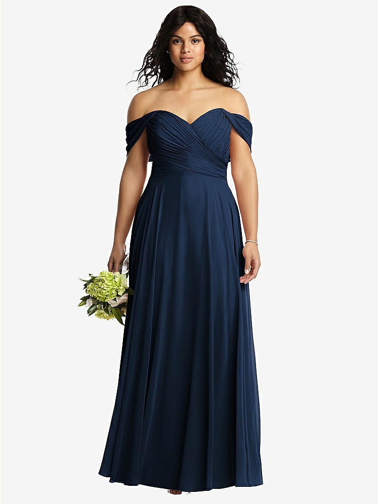 【STYLE: 2970】Off-the-Shoulder Draped Chiffon Maxi Dress【COLOR: Midnight Navy】