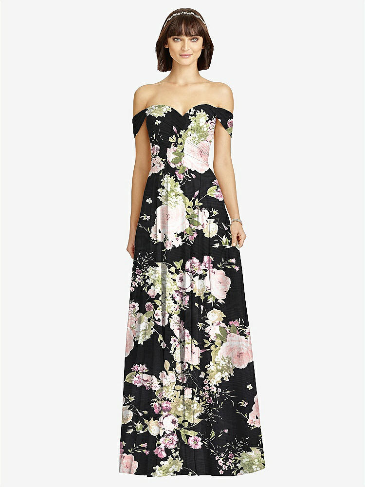 【STYLE: 2970】Off-the-Shoulder Draped Chiffon Maxi Dress【COLOR: Noir Garden】