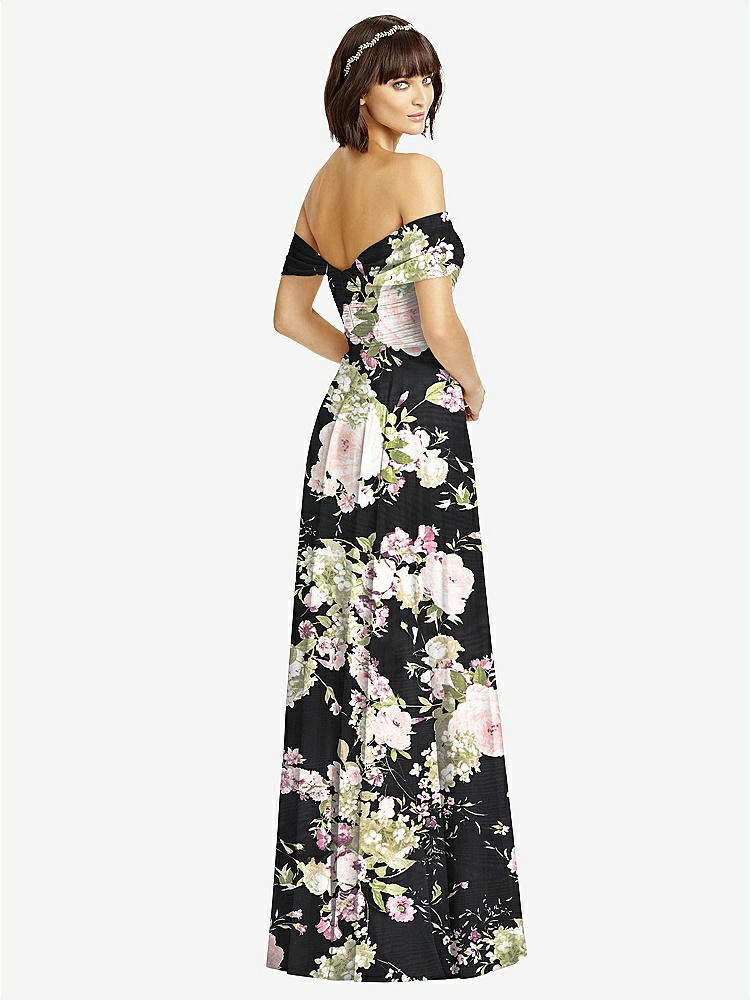 【STYLE: 2970】Off-the-Shoulder Draped Chiffon Maxi Dress【COLOR: Noir Garden】