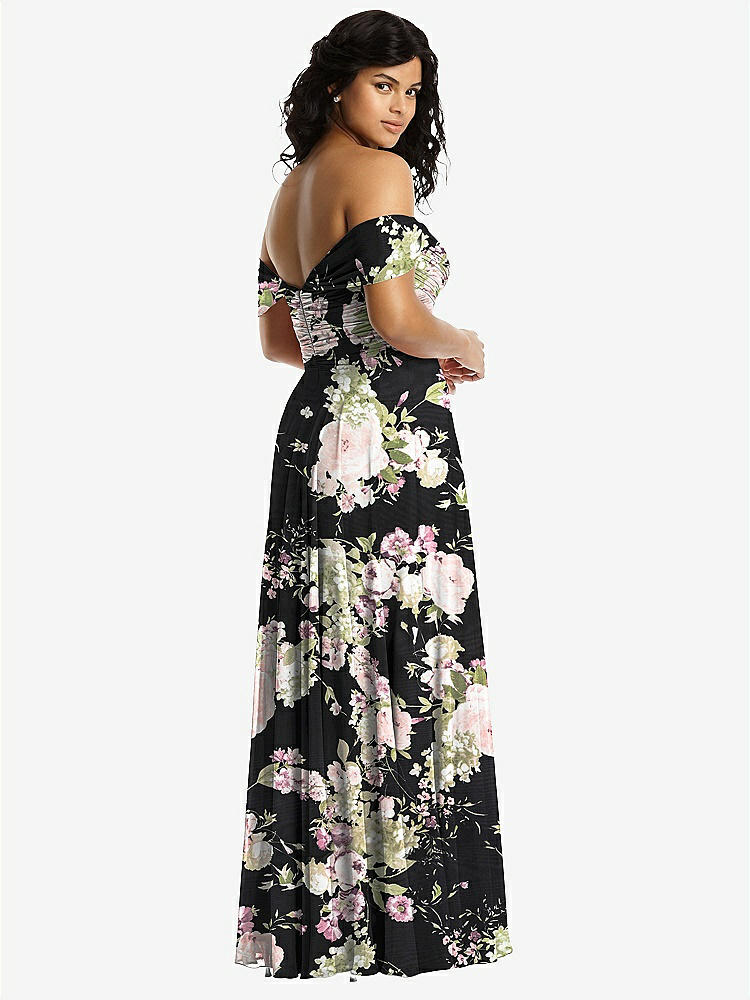 【STYLE: 2970】Off-the-Shoulder Draped Chiffon Maxi Dress【COLOR: Noir Garden】