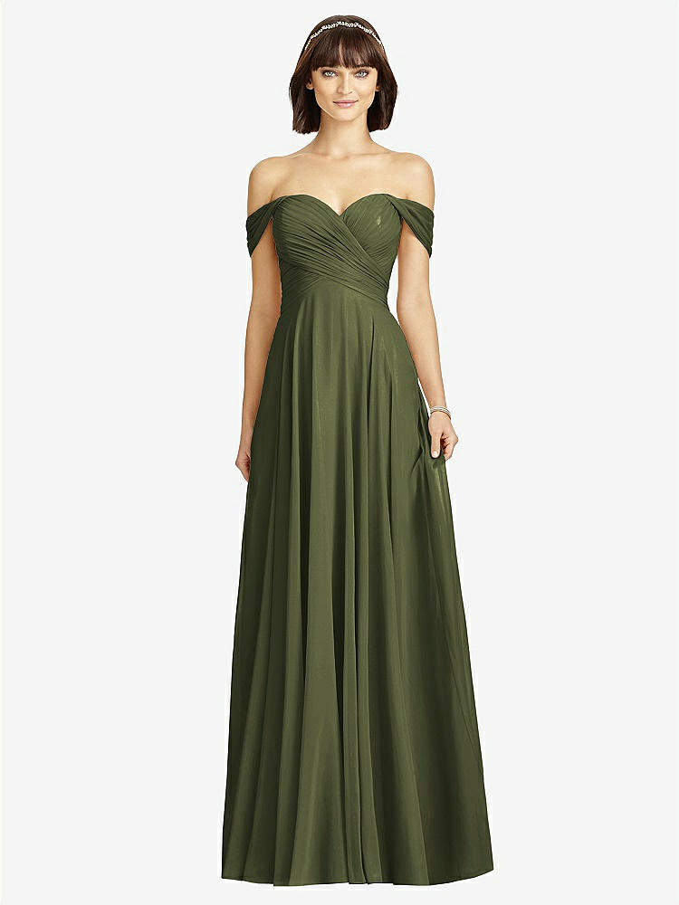 【STYLE: 2970】Off-the-Shoulder Draped Chiffon Maxi Dress【COLOR: Olive Green】