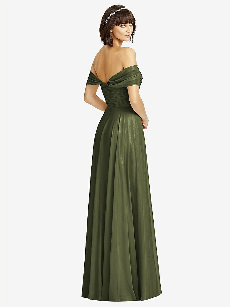 【STYLE: 2970】Off-the-Shoulder Draped Chiffon Maxi Dress【COLOR: Olive Green】