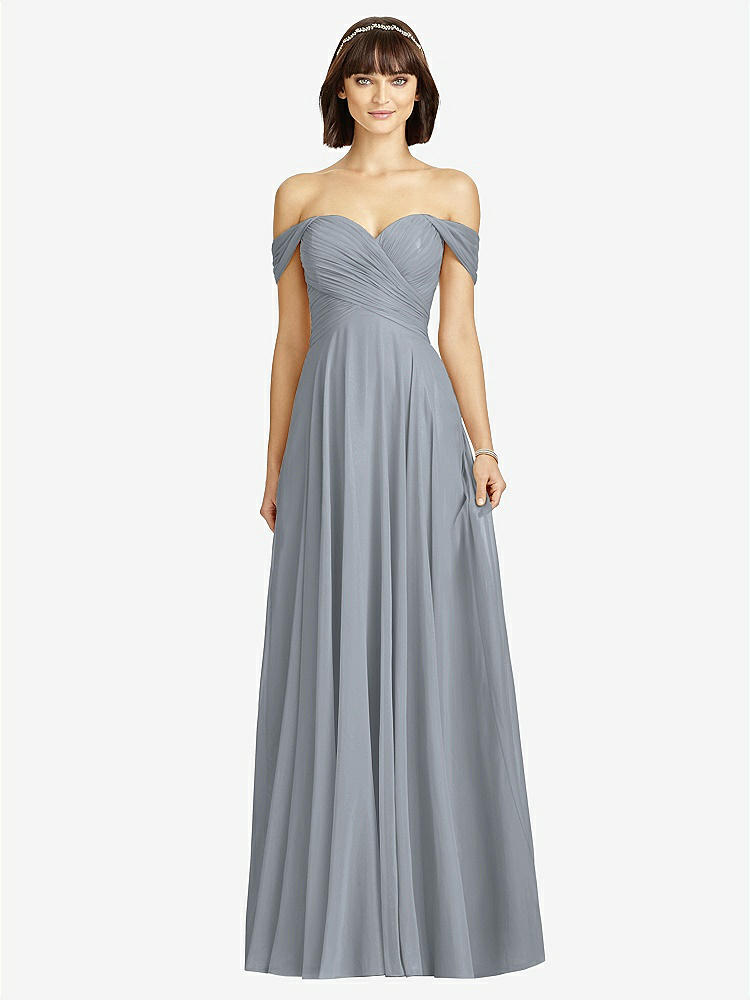 【STYLE: 2970】Off-the-Shoulder Draped Chiffon Maxi Dress【COLOR: Platinum】