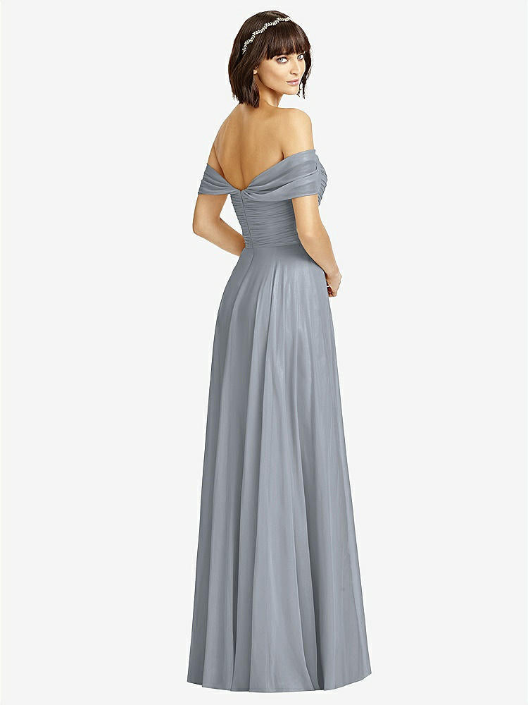 【STYLE: 2970】Off-the-Shoulder Draped Chiffon Maxi Dress【COLOR: Platinum】