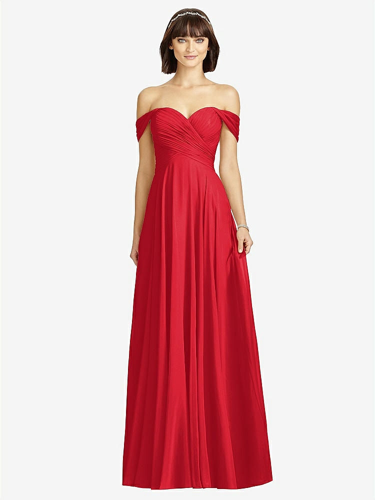 【STYLE: 2970】Off-the-Shoulder Draped Chiffon Maxi Dress【COLOR: Parisian Red】