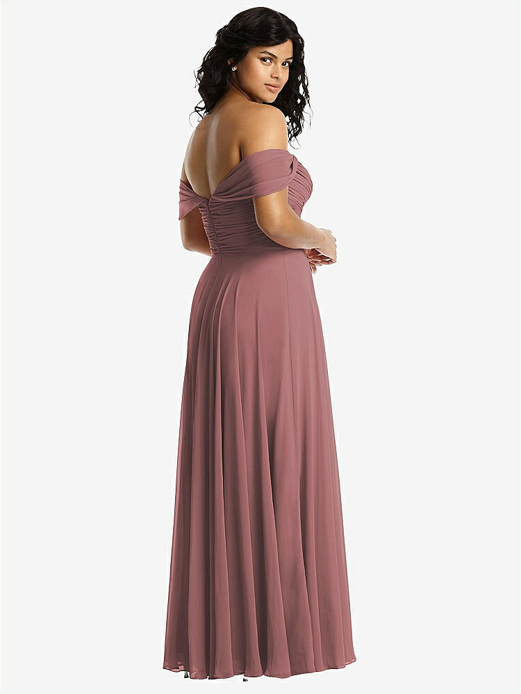 【STYLE: 2970】Off-the-Shoulder Draped Chiffon Maxi Dress【COLOR: Rosewood】