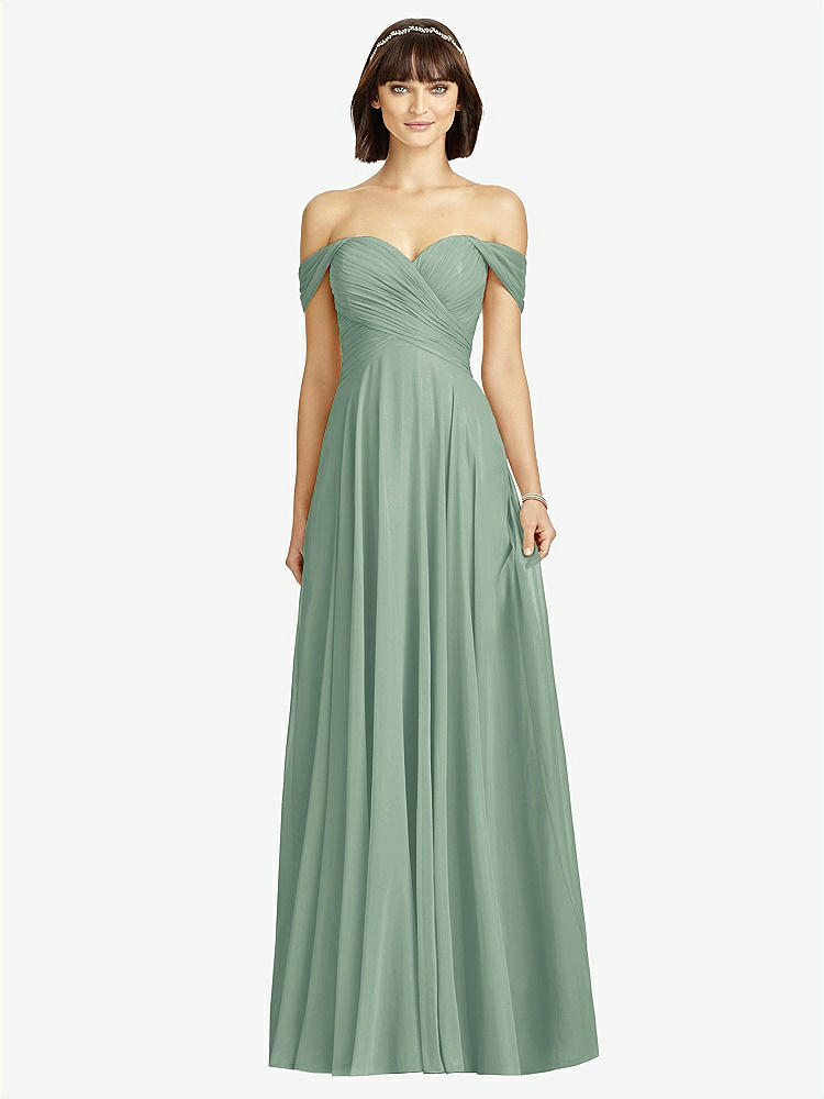 【STYLE: 2970】Off-the-Shoulder Draped Chiffon Maxi Dress【COLOR: Seagrass】