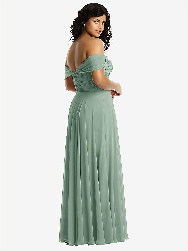 【STYLE: 2970】Off-the-Shoulder Draped Chiffon Maxi Dress【COLOR: Seagrass】