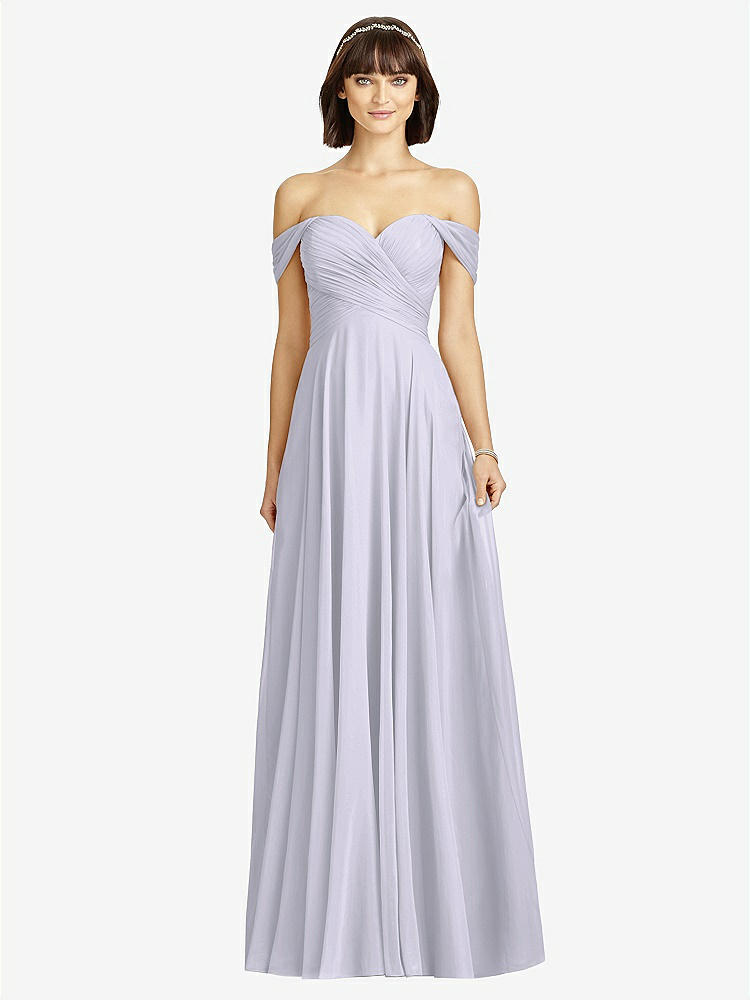 【NEW】【STYLE: 2970】オフショルダー ドレープ シフォン マキシ ドレス【COLOR: Silver Dove】【SIZE: 00-30W】