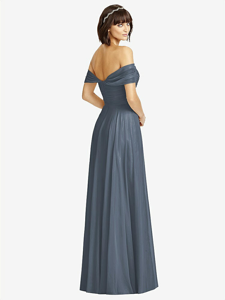 【STYLE: 2970】Off-the-Shoulder Draped Chiffon Maxi Dress【COLOR: Silverstone】