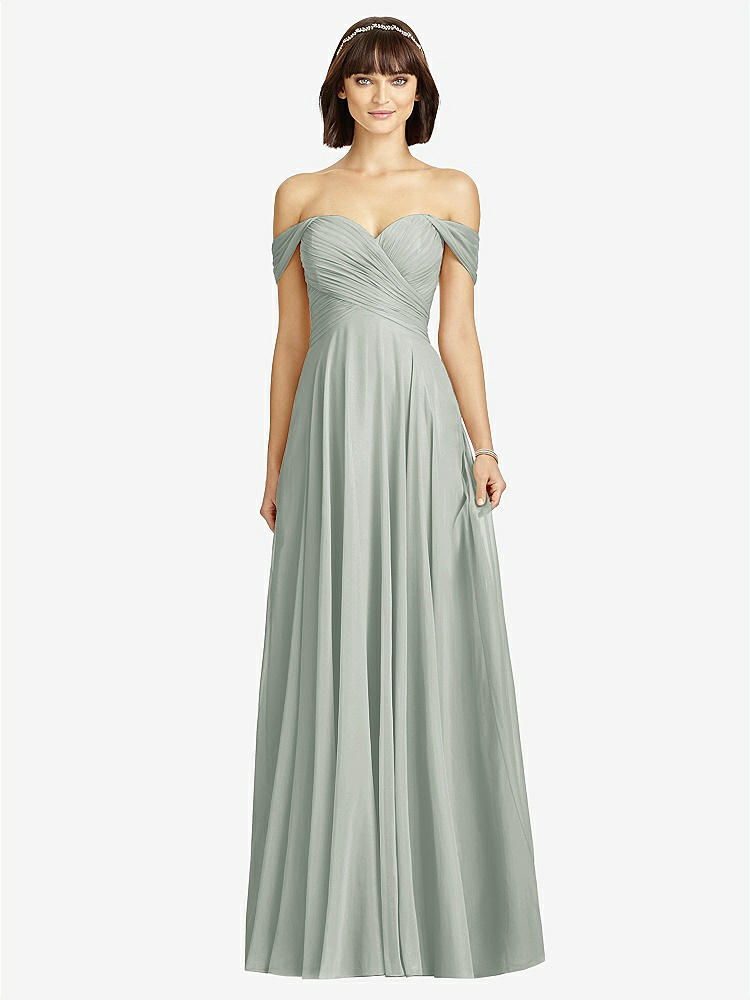 【STYLE: 2970】Off-the-Shoulder Draped Chiffon Maxi Dress【COLOR: Willow Green】