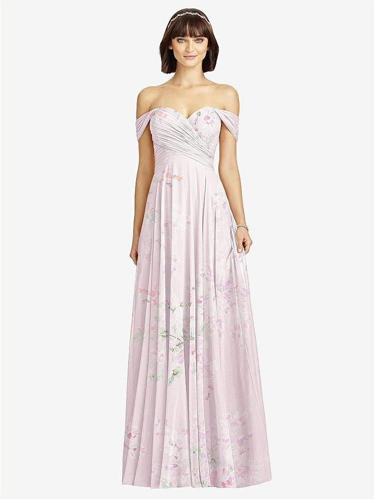 【STYLE: 2970】Off-the-Shoulder Draped Chiffon Maxi Dress【COLOR: Watercolor Print】