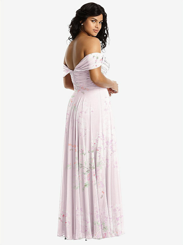 【STYLE: 2970】Off-the-Shoulder Draped Chiffon Maxi Dress【COLOR: Watercolor Print】