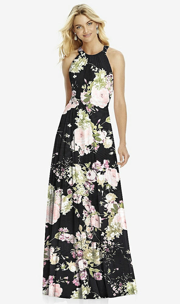 【STYLE: 6760】Cross Strap Open-Back Halter Maxi Dress【COLOR: Noir Garden】