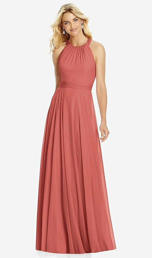 【STYLE: 6760】Cross Strap Open-Back Halter Maxi Dress【COLOR: Coral Pink】