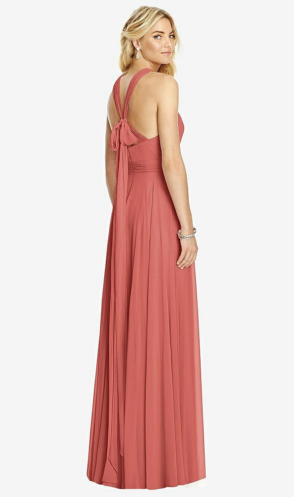 【STYLE: 6760】Cross Strap Open-Back Halter Maxi Dress【COLOR: Coral Pink】