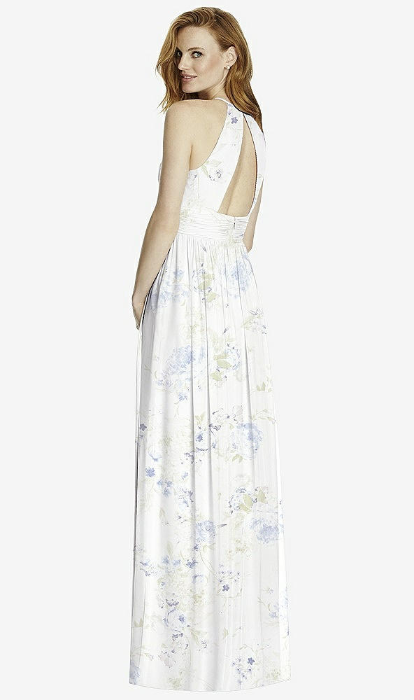 【NEW】【STYLE: 4511】カットアウト オープンバック Shirred Halter Maxi ドレス【COLOR: Bleu Garden】【SIZE: 00-30W】