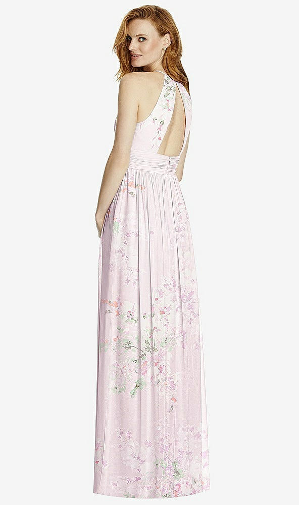 【STYLE: 4511】Cutout Open-Back Shirred Halter Maxi Dress【COLOR: Watercolor Print】