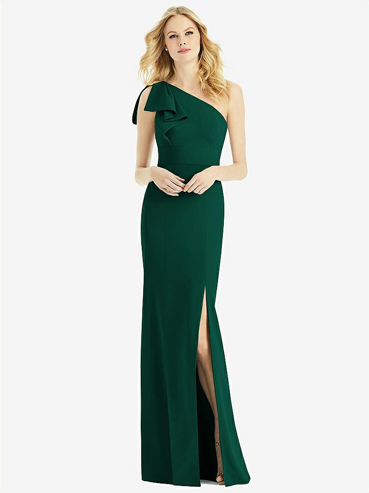 【STYLE: 6769】Bowed One-Shoulder Trumpet Gown【COLOR: Hunter Green】
