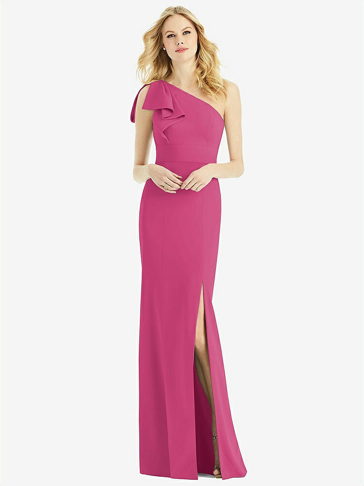 【STYLE: 6769】Bowed One-Shoulder Trumpet Gown【COLOR: Tea Rose】