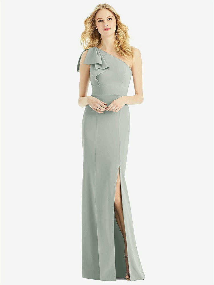 【STYLE: 6769】Bowed One-Shoulder Trumpet Gown【COLOR: Willow Green】
