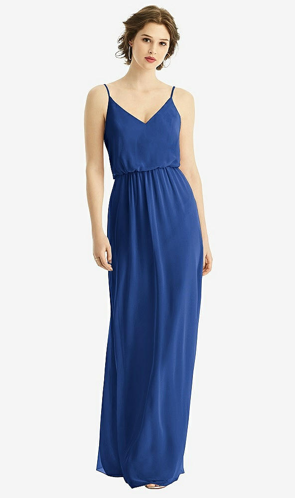 【STYLE: 1505】V-Neck Blouson Bodice Chiffon Maxi Dress【COLOR: Classic Blue】