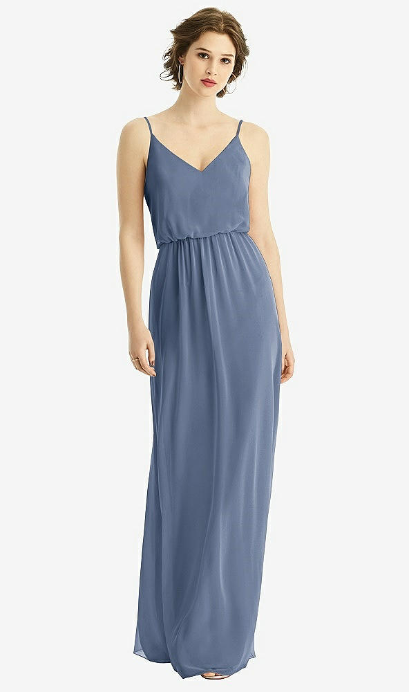 【STYLE: 1505】V-Neck Blouson Bodice Chiffon Maxi Dress【COLOR: Larkspur Blue】