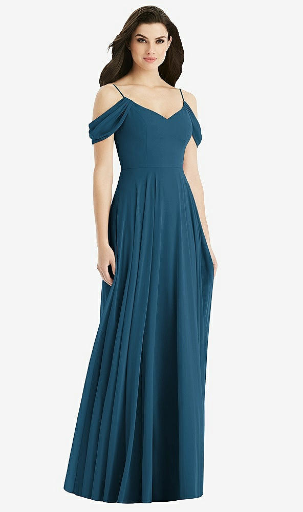 【STYLE: 4525】Off-the-Shoulder Open Cowl-Back Maxi Dress【COLOR: Atlantic Blue】