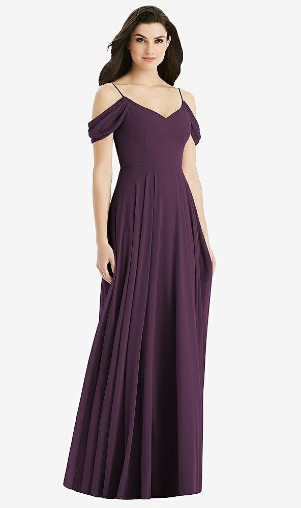 【STYLE: 4525】Off-the-Shoulder Open Cowl-Back Maxi Dress【COLOR: Aubergine】