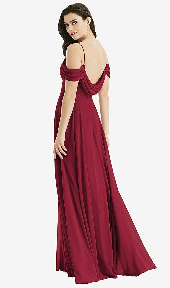【STYLE: 4525】Off-the-Shoulder Open Cowl-Back Maxi Dress【COLOR: Burgundy】